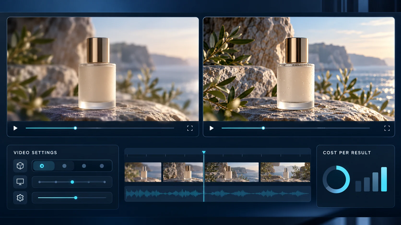 AI video generation comparison showing rendering settings, video resolution, and production cost considerations.